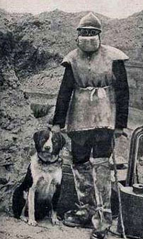 dogs war WWI trenches gas mask brainsturbator